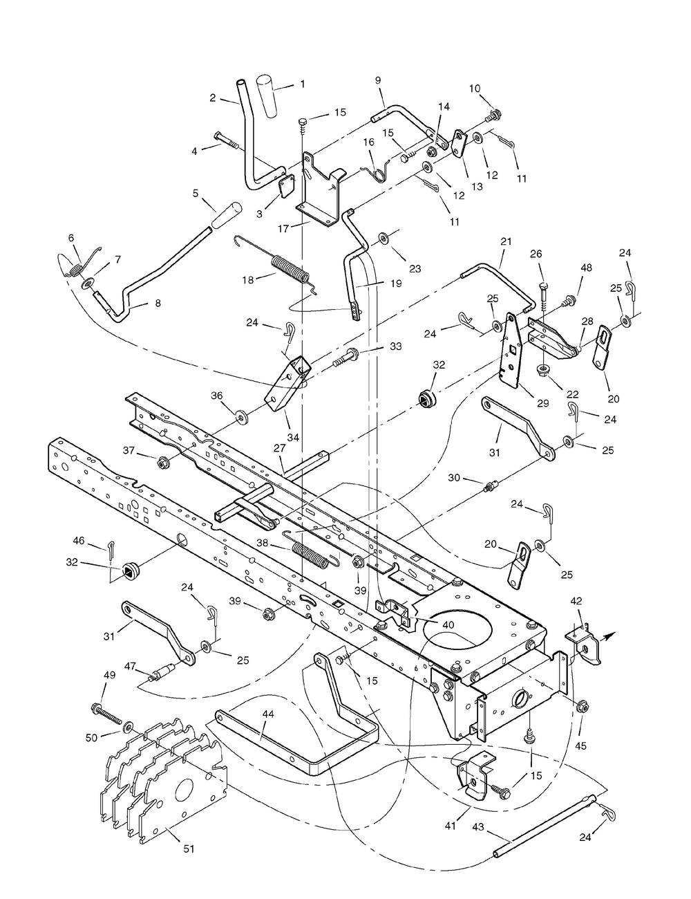 Mower Housing Suspension Diagram and Parts List for 312006X190B-7800290 2007 Briggs and Stratton Lawn Tractor